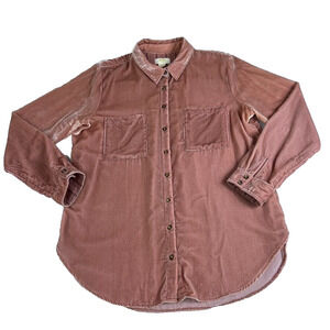 Anthropologie Shirt Maeve Womens 14 Pink Karina Crushed Velvet Button Up